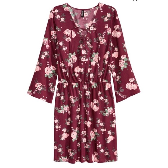 Burgundy Lace Up neck dress - Picture 2 of 7